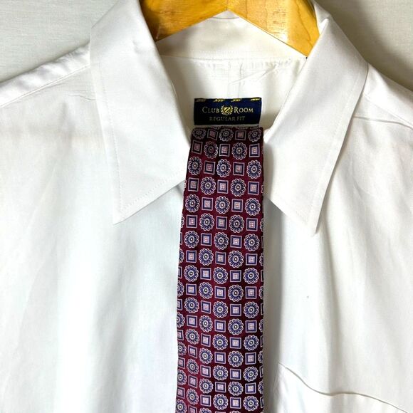 Boss Hugo Boss Wine Red with Pink Blue Floral Geo Print Foulard Print Long Tie - Picture 3 of 12